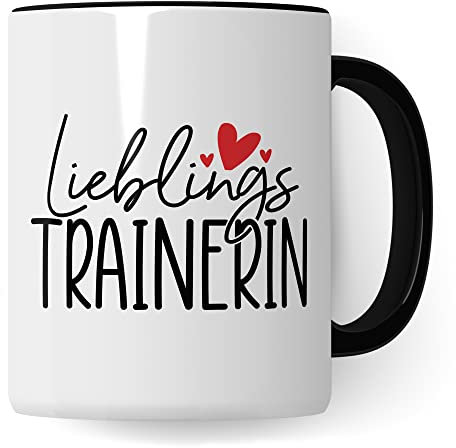 Lieblingstrainerin Tasse Geschenk Kaffee-Becher Geschenkidee für Mannschaft Sporttrainerin Fußball Handball Sport Trainerin Fußballtrainerin Kaffeetasse Becher Teetasse (Weiß/Schwarz)