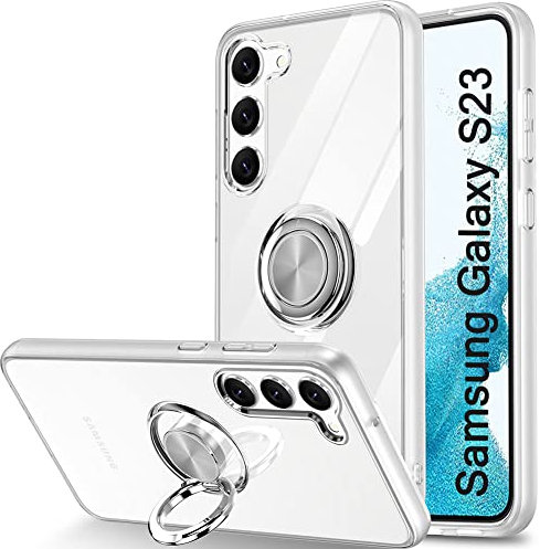 Ptny Handyhülle Durchsichtig für Samsung Galaxy S23 Hülle Ring, 360 Grad Ring Ständer Magnetische, Schutzhülle Stoßfest Weiche TPU Silikon Ultra Dünn Transparente Case für Samsung Galaxy S23