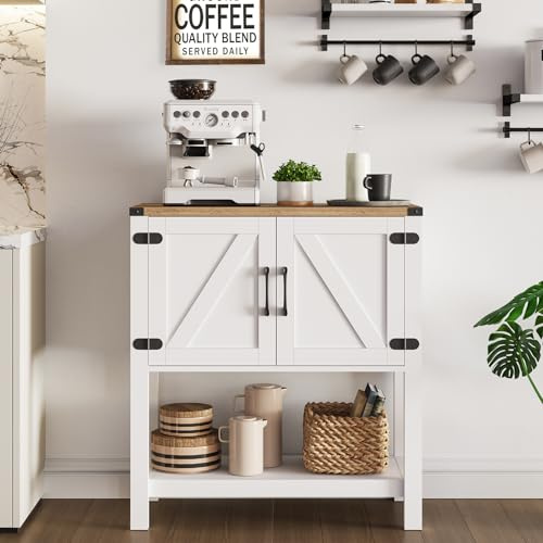 Mufico Konsolentisch, Kaffeebarschrank, Sofatisch, 31,5 x 13,8 x 34,65 cm, Eingangstisch mit 2 Aufbewahrungsschränken, Bauernhaus-Buffet-Sideboard für Küche, Foyer, Flur (weiß)