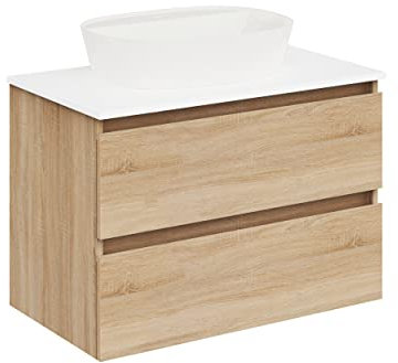 Baikal Conjunto de Mueble de Baño. Mueble Suspendido en Pared. Disponible en Distintas Medidas y Acabados. El Mueble se Entrega MONTADO. SAP 80 cm Roble Natural