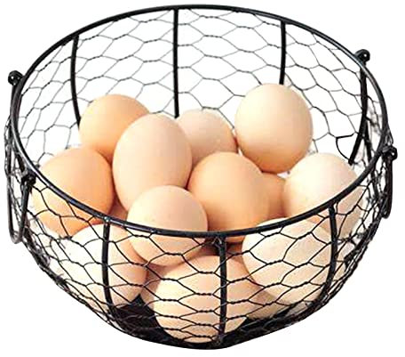 Jildouf Cesta para Huevos, Soporte para Huevos Alambre Metal con Asas, Cesta Redonda para Almacenamiento Huevos Cocina, Contenedor Huevos Alambre Rústico, Cestas Almacen