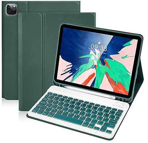 SOPPY Bluetooth Keyboard Case for iPad Air 11-inch (M3 2025 / M2 2024) & Air 4th/5th Gen & iPad Pro 11 inch (1st/2nd/3rd/4th Gen), Detachable Keyboard Cover, with Built-in Pencil Slot, Dark Green