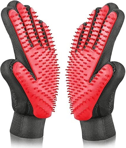 Pet Beauty Gloves Suitable for dogs and cats. Gentle hair removal brush, massage tool, efficient pet hair removal tool, very suitable for long and short hair, right hand only (red)