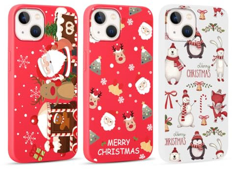 Yoedge 3 Stück Weihnachten Handyhülle für iPhone 14 / iPhone 13 Hülle 6,1, Weihnachts Schutzhülle mit Elch Muster Aesthetic, Stoßfeste Merry Christmas Case Cover für iPhone 14/13, Weihnachtsmann