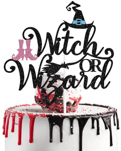 Black Glitter Witch or Wizard Cake Topper, Pink or Blue I Love You Cake Décor, Halloween Wizard Baby Shower Gender Reveal Party Decorations Supplies