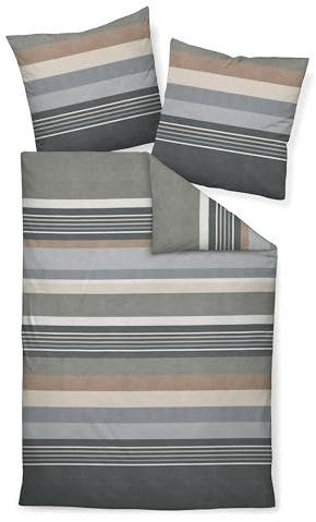 Janine Bettwäsche 135x200cm + 80x80cm Davos - weicher Bettbezug aus Feinbiber - mit Reißverschluss - 100% Baumwolle - Öko-Tex - opalgrau