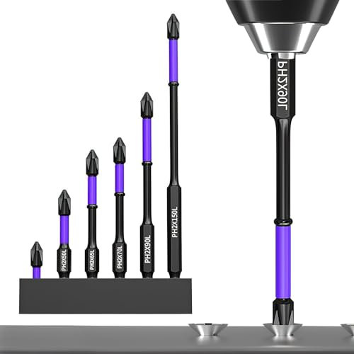 HENGBIRD Langer Schraubendreher Bit Set, 25 mm 50 mm 65 mm 70 mm 90 mm 150 mm 6 Stück Bitsatz mit starkem Magnetkopf, 1/4 Sechskantschaft, Phosphid Schwarz Schlagschrauber Bits