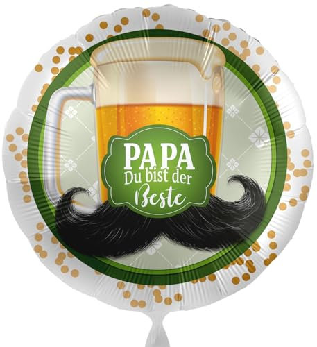 Folienballon Papa - Du bist der Beste Ballon Motiv Bierkrug und Schnauzbart Geschenk zum Papa's Geburtstag, Vatertag Ballon für Vater den Bierliebhaber, Made in EU, Helium geeignet