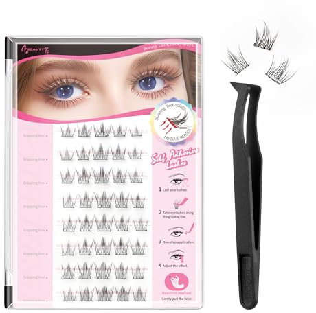 Beauty7 Selbstklebend Wimpern 40 Stück C Curl Wiederverwendbares Einzelwimpern mit Kleber Selbstklebende Wimpern Einzelne DIY Wimpernverlängerung kein Kleber erforderlich 11-13mm mit Wimpern Pinzette
