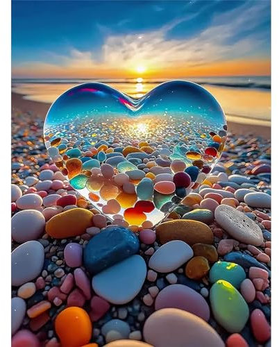 Malen Nach Zahlen Erwachsene Kristall Herz-DIY Landschaft Liebe Stein Handgemalt Ölgemälde Kit für Anfänger,Mit 3-Pinseln und Acrylfarbe Handgemalt öLgemäLde Kit Als Geschenk 30x40cm(Rahmenlos)