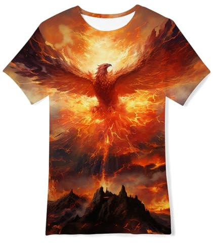 Fanient Tshirt Kinder Tshirts Jungen Flam Phönix Druck Tshirts Tägliches Tragen Kurzarm für Jungen Mädchen 15-16 Jahre XL