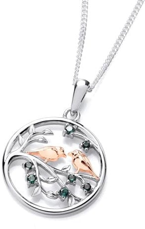 Old English Jewellers 925 Sterling Silver & Rose Gold Emerald Cz RED ROBIN Pendant Necklace + 16 18 20 inch Chain (20)