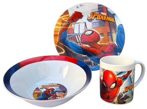 set 3 pezzi in ceramica spiderman marvel tazza ciotola piatto stoviglie per bambini in confezione