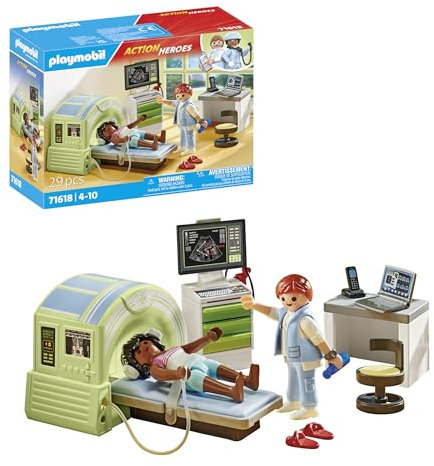 Playmobil 71618 Scanner médical avec patiente - Action Heroes - Comprend Deux Personnages, Un Appareil équipé d'un écran et d'une sonde à ultrasons, Ainsi Que des Accessoires - Dès 4 Ans