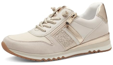 MARCO TOZZI Damen Sneaker flach mit Reißverschluss Vegan, Beige (Cream/Gold), 39 EU
