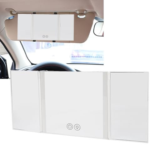 Auto-Visierspiegel, Dreifach Faltbarer Auto-Make-up-Spiegel für Auto-Visier mit LED-Leuchten, 3 Einstellbare Helligkeit, Wiederaufladbarer LED-Spiegel, Universell für LKW, Auto