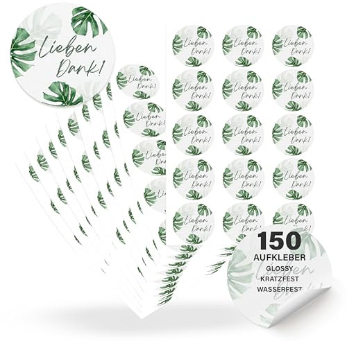 ECCK Danke Aufkleber rund “Lieben Dank” (150 Stück) - Dankeschön Sticker für Hochzeit, Geburtstag, Konfirmation, Kommunion, Muttertag, Lehrerin, Erzieherin - Deko für Karten, Geschenke, Mitgebsel