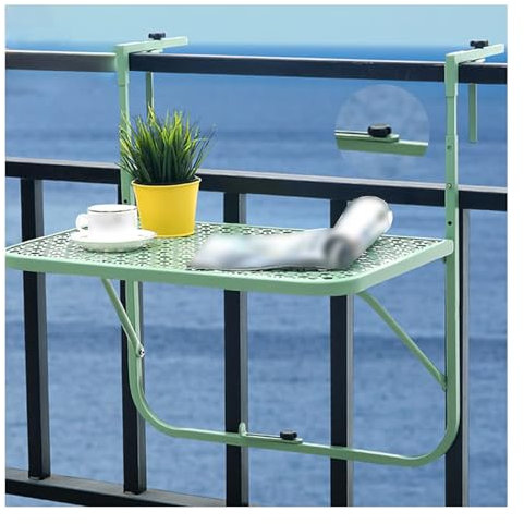 FENGZEQUAN Wrought iron hanging balcony table, balcony railing table, folding balcony table, folding railing flower stand, garden table, multifunctional wrought iron railing hanging table(Green)