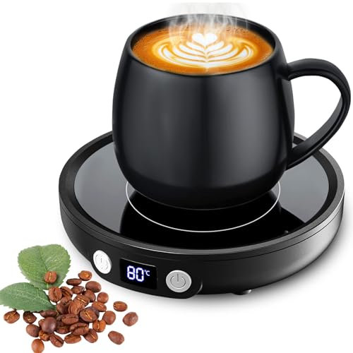 Chauffe Tasse à Café,MQFORU Chauffe-Bougies Intelligent,Chauffe-Tasses avec 3 Niveaux de température,2-12H Minuterie Chauffe-Bougies Plaque,Chauffe-Boissons pour café,thé,Bougie (Noir)