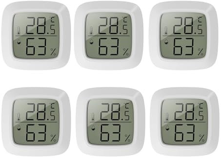 GOMETY 6 Stück Mini Thermometer Innen, Thermometer Hygrometer Innen, Raumthermometer mit 10s Fast Refresh Mini LCD Heimthermometer für Kinderzimmer, Arbeitszimmer, Schlafzimmer (6 Weiß)