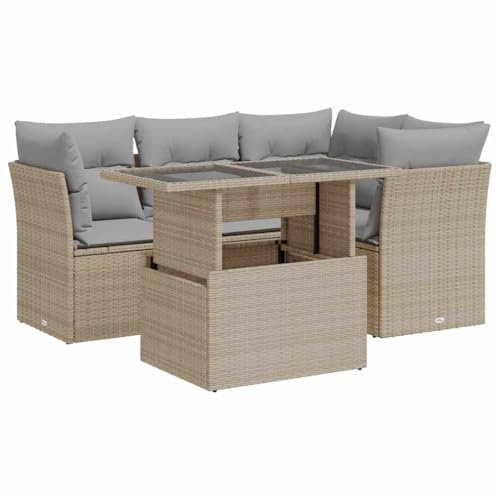 vidaXL 5-TLG. Garten-Sofagarnitur mit Kissen Beige Poly Rattan, Outdoor Sofa Set, Outdoor Sofagarnitur, Garten-Lounge-Set, Garten Sofagarnitur