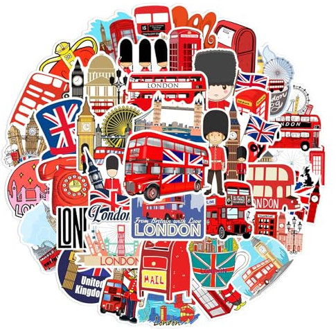 London Cartoon Sticker, 50 STK Britischer Stil London Landschaft Charakter Cartoon Aufkleber für Sammelalbum, Fotoalbum, Persönlichkeitsdekoration Graffiti