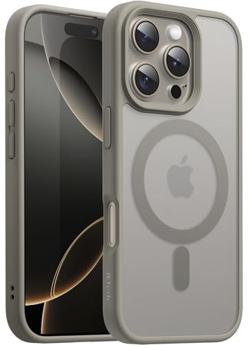JETech Magnetisch Hülle für iPhone 16 Pro Max 6,9 Zoll Kompatibel mit MagSafe, Transluzente Matt Rückseite Dünn Stoßfest Handyhülle (Titan Natur)