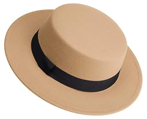 GSCLZ Herren Damen Weißer Fedora-Hut, Flacher Hut, Filzhut, breite Krempe, Wintermütze FüR Zauberer, Fasching(Beige)