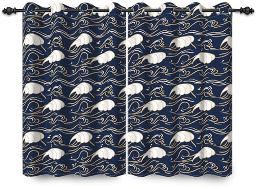 ggaimwf 107x160cm Tenda oscurante a onde Stile giapponese Blu marino Cartone animato Tende Isolamento termico per finestre con occhielli per Soggiorno Camera da letto per Sala pranzo,2 Pannello