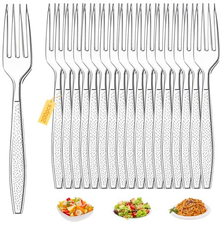 Plastikbesteck, 200 Stück Plastikgabeln, Party Besteck Plastik, Party Besteck Wiederverwendbar für Familie Partys Geburtstagsfeiern Hochzeiten