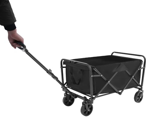 AOOUNGM Bollerwagen Faltbar Klein Bollerwagen für Garten Faltbarer Strand Handwagen 90KG Klappbarer Handwagen mit Verstellbarem Griff für Alle Gelände, Draussen Einkaufen (Schwarz)