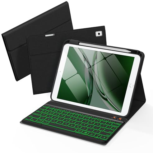 Senyoson Keyboard Case for iPad 9th 8th 7th Generation Case 10.2 - 7 Colors Backlit Detachable Folio Keyboard Cover with Pencil Holder for iPad Pro 10.5 / iPad Air 3rd Gen (Black)