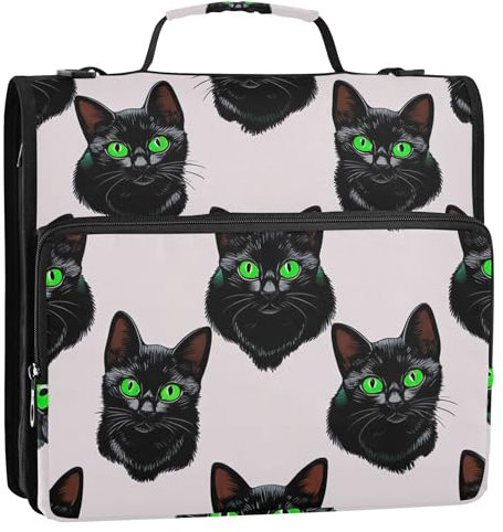 Black Kittens Bright Cat 3 Ring Binders D Ring Binder Zipper Organizer Keeper Binder Bag with Strap for School Storage Portfolio-Ordner mit Griff