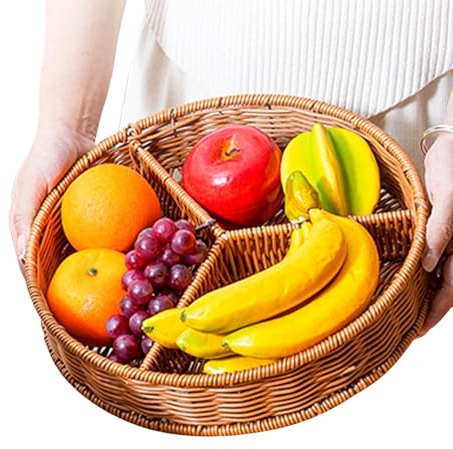 Geflochtenes Tablett – Obsttablett – Weiden-Organisator | 3 runde Gitterkörbe | Tisch-Trennwand wiederverwendbar für Snacks Küche im Studio