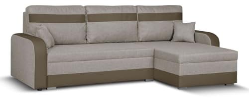 SENTO TRADE Ecksofa mit Schlaffunktion, Bettkasten, L-Form Eckcouch, Schlafsofa, inkl. Hocker, Bonellfederkern, CONDI (beige-braun)