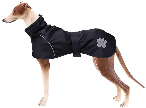 Geyecete Hundemantel Wasserdichter fur Windhund, Winter Hundejacken mit warmem plüschfutter, Regenmantel Winddicht, Hundebekleidung mit verstellbaren Bändern,fur mittel und große Hunde-schwarz-M