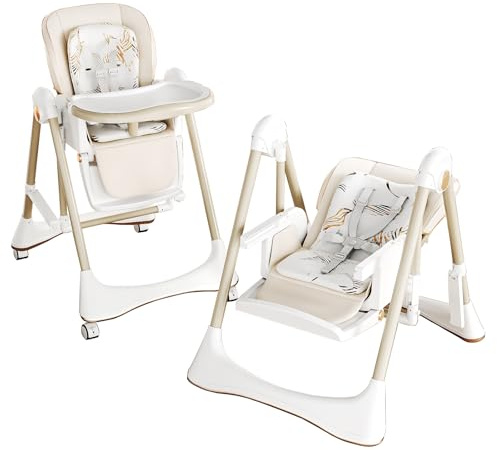 Aveainelle Hochstuhl 2-in-1 Babyschaukeln für 6-36 Monate Babys, lebensmittelechte Sicherheit, faltbar, leicht zu reinigen, einfacher moderner Stil (Weiß)