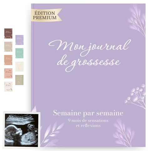 HuBorns - Journal de Grossesse pour Capturer Chaque Moment Hebdomadairement, Livre Grossesse Future Maman, Espace pour Photos et Ultrason et pour Préparer l'Accouchement (Violet, Français)