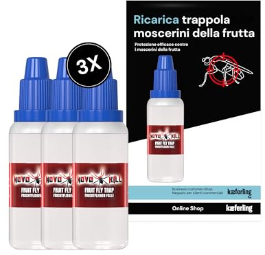 Novokill Recharge Appât Moucherons Fruits – 3X 30ml Liquide – Appât pour piège Mouches de Fruits – Fruit Fly Trap – Recharge Anti moucheron Fruits – Insecticide Mouche à Fruit Naturel