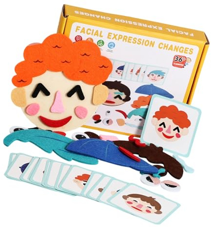 ZYHARUKO Soft Felt Emotion Learning Game Childrens Face Puzzle for Cognitive Development and Family Bonding Sensory Play Emotion Cards