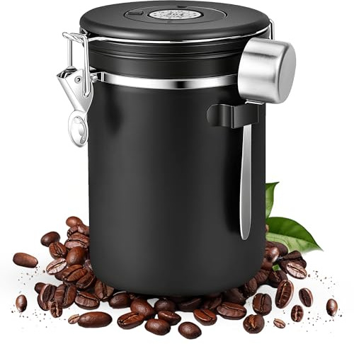 Barattolo Ermetico per Chicchi di Caffè da 1 KG, 2.8L, Contenitore per Chicchi in Acciaio Inox, Sottovuoto per Chicchi di Caffè, Polvere di Caffè, Tè, Zucchero