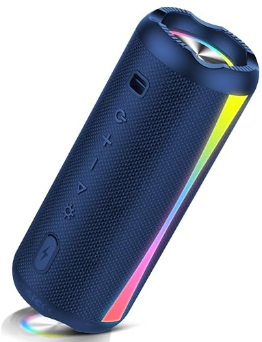 Cassa Bluetooth Portatile Potente 20W, Altoparlante Bluetooth 5.4 con HD Microfono, Luce RGB, Accoppiamento TWS, 20 Ore, Audio HiFi Stereo, IP7 Impermeabile Bluetooth Speaker per Outdoor, USB-C, Blu