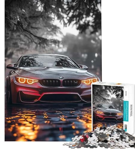 1000-teiliges Puzzle für Teenager BMW M Grau Neon Leuchtet im Regen Spielzeug Intellektuelles Spiel Hands-on-Spiel Stressabbau Tolles Geschenk für Spiele (Größe 38x52cm)
