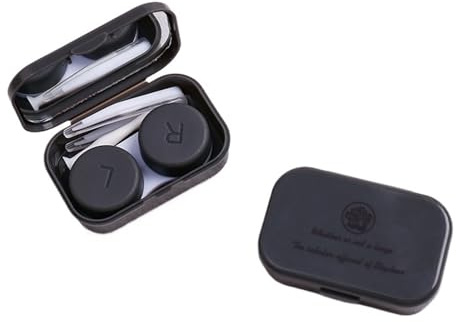 2pc Portable Travel Contact Lens Case with Mirror Care Kit Matte Solid Color Minimalist Storage Box Eye Organizer(Dark Grey)