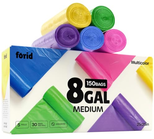8 Gallon/150pcs Medium Trash Bags, FORID Colorful Clear Garbage Bags, Extra Strong Rubbish Bags for Home, Office, Car/30 Liter/5 Rolls