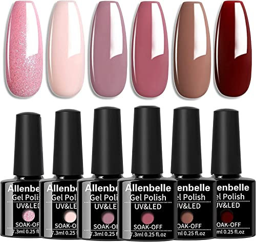Allenbelle Semi-permanenter Nagellack, Nail Art, Gel, UV, LED, Permanent, Soak Off, Maniküre (7,3 ml/Stück, 6 Stück) 003