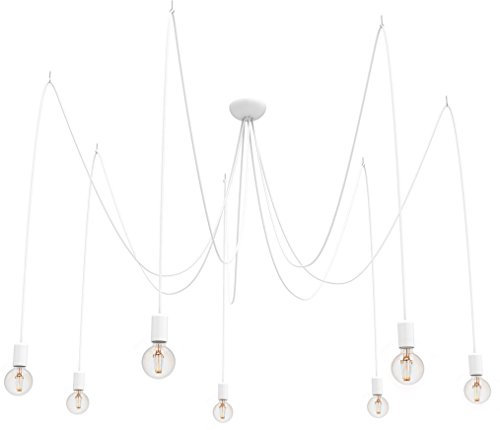 Licht-Erlebnisse XXL Pendelleuchte Metall Weiß Wohnzimmer Küche L:300 cm E27 max. 60 Watt 7-flammig Spider flexible Vintage Hängelampe Esstisch SPIDER
