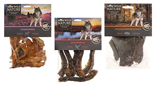Dehner Wild Nature Hundesnack, Leckerli 100 % natürlich, Kausnack für ausgewachsene / sensible Hunde, Barf geeignet, 3 Sorten-Mix, 500 g