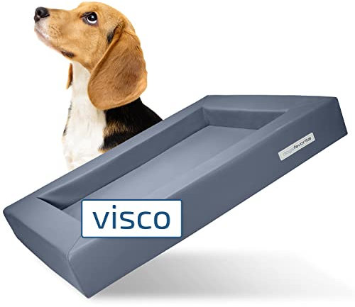 dogsfavorite Hunde-Bett mit Visco-Kissen - waschbares Hundekörbchen - hochwertiges Hundesofa - gelenkschonendes Hundekissen - robuste Hundematte - Gr. M 90 x 70cm - grau