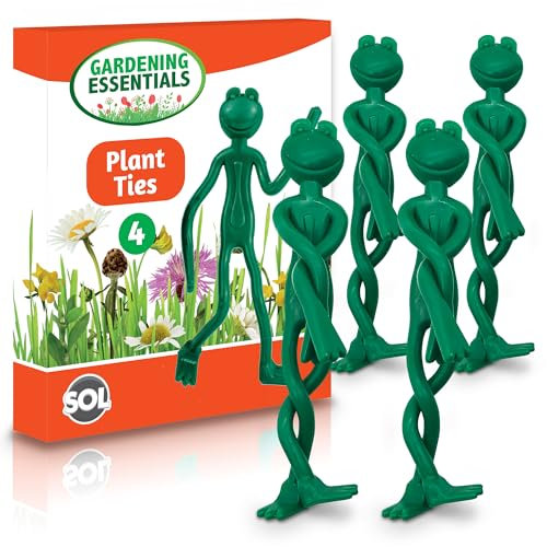 SOL 4pk Plant Ties, 14cm Quirky Frog Plant Ties for Climbing Plants, Canes, Trees & House Plants, Durable, Flexible & Easy to Use Gardening Gifts, Ideal for Supporting Vines, For Indoor & Oudoor Use